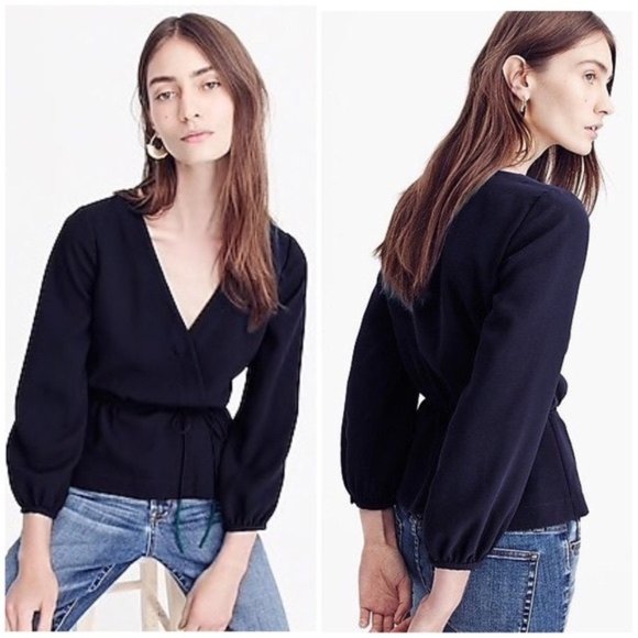 J. Crew Tops - NWOT J.Crew drapey 365 crepe faux wrap top blue